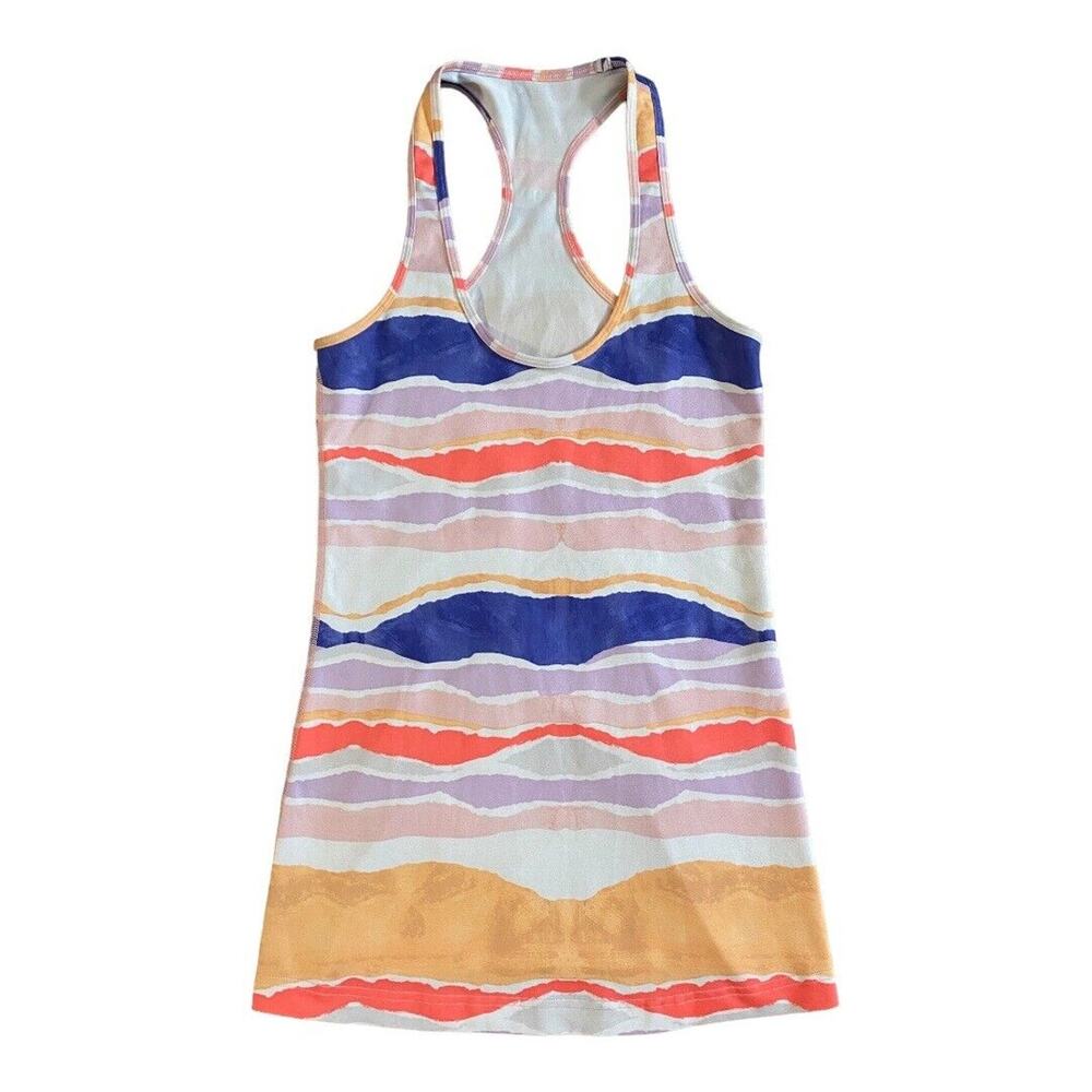 LULULEMON Cool Racerback CRB Tank Bleacher Stripe White Iris Flower Size S / 4